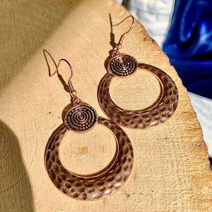 Circle Bronze Colored Unique Ethnic Bohemian Swirl Hoop Drop Woman’s Earrings